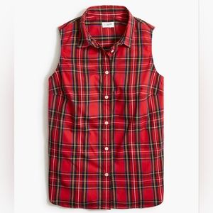 New! J Crew sz Small S Red Tartan plaid cotton top shirt signature fit NWT
